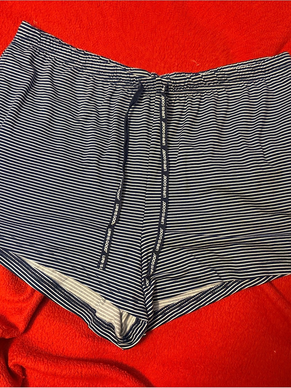 Life Is Good Navy and White Striped Athletic Lounge Shorts